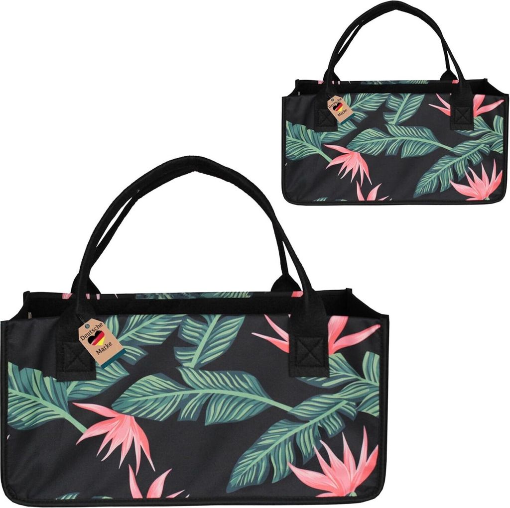 2 Stück Filztaschen Einkaufstasche Kaminholztasche Transporttasche Filz Zeitungsständer Zeitungskorb (Blume - Rosa)