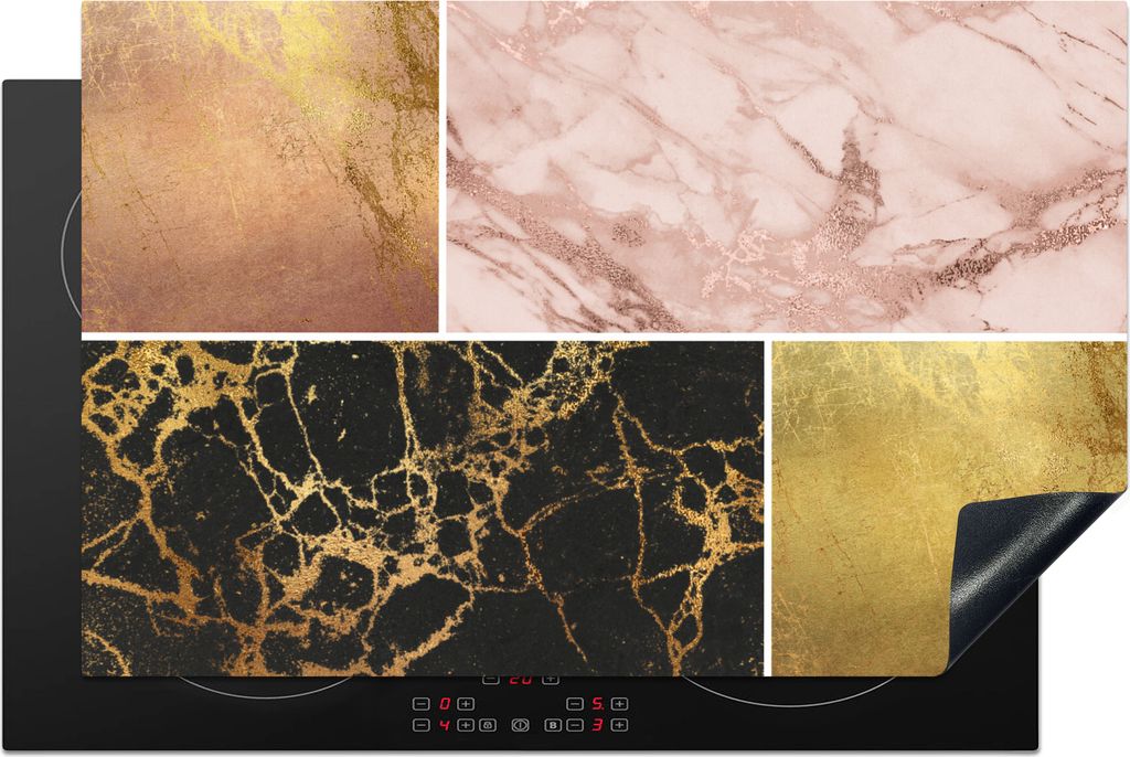 KitchenYeah Herdabdeckplatte Marmor - Rosa - Gold , 80x52cm, Küche Deko, Glaskeramikfeld Herdabdeckung, Abdeckplatte fùr Kochfeld