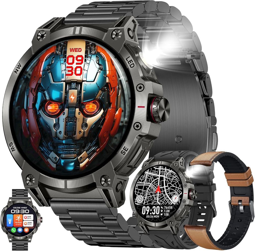 Herren Smartwatch mit Telefonfunktion 1.85 Inch AMOLED Display 760 mAh Akku 100+ Sportmodi Fitness Uhr 5ATM wasserdicht für Android iOS