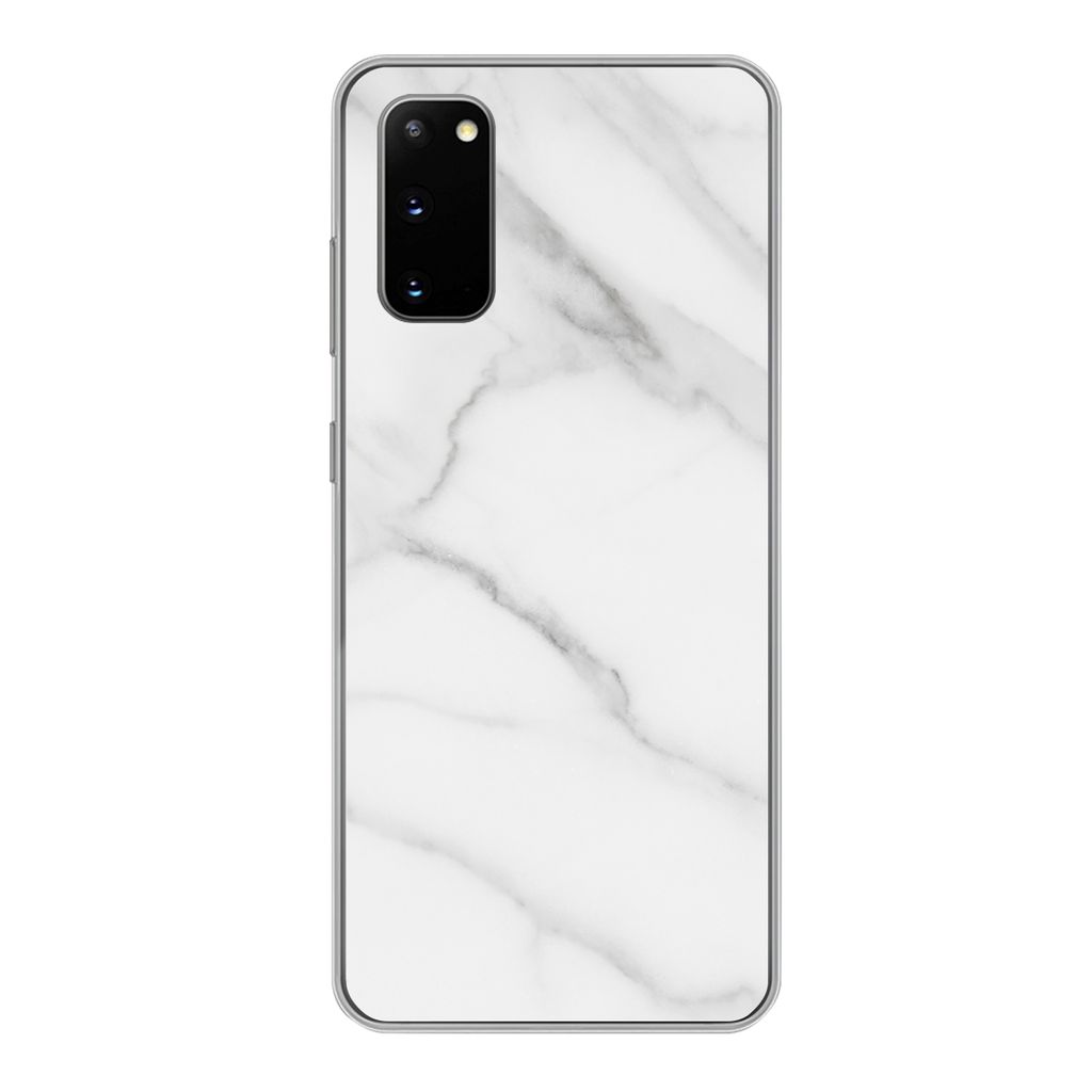 MuchoWow Handyhülle Schutzhülle Hülle für Samsung Galaxy S20 Marmor - Strukturiert - Weiß - Grau - Stein - Marmoroptik Silikon Softcase Hand...