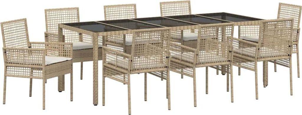 Garten Essgruppe 9 pcs Beige Poly-Rattan