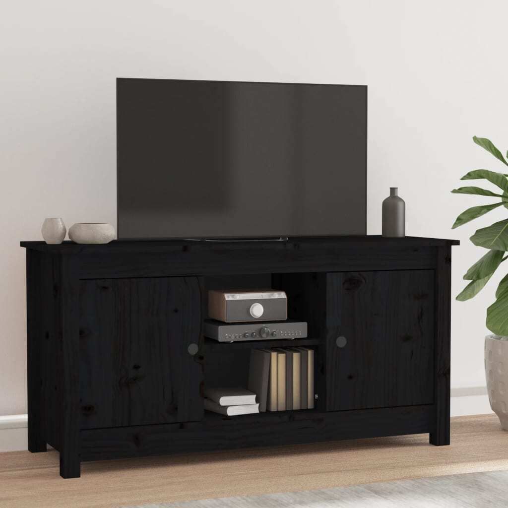 "Rabatt" TV-Schrank - Fernsehschrank - TV-Lowboard - Schwarz 103x36,5x52 cm Massivholz Kiefer - TV-Schränke CC21194