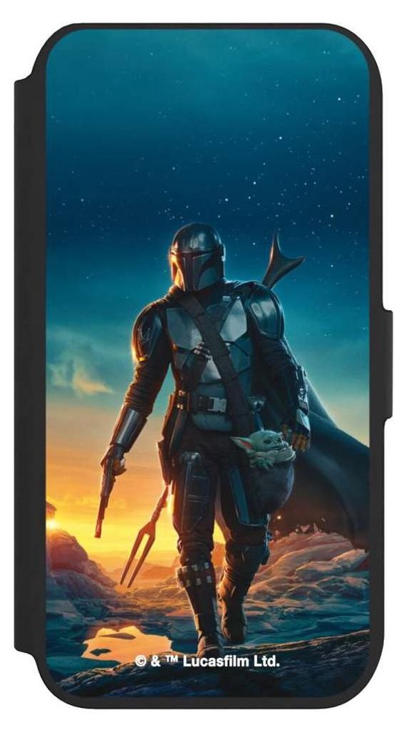 NIVOCASE Klapphülle für Apple iPhone 7 Handyhülle aus Kunst Leder NIVOflip schwarz Sonnenuntergang Star Wars The Mandalorian