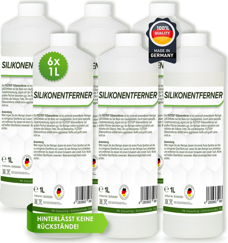 Flotex Silikonentferner, 6 x 1L Autolack Silikonreiniger Silikonreste Entfetter