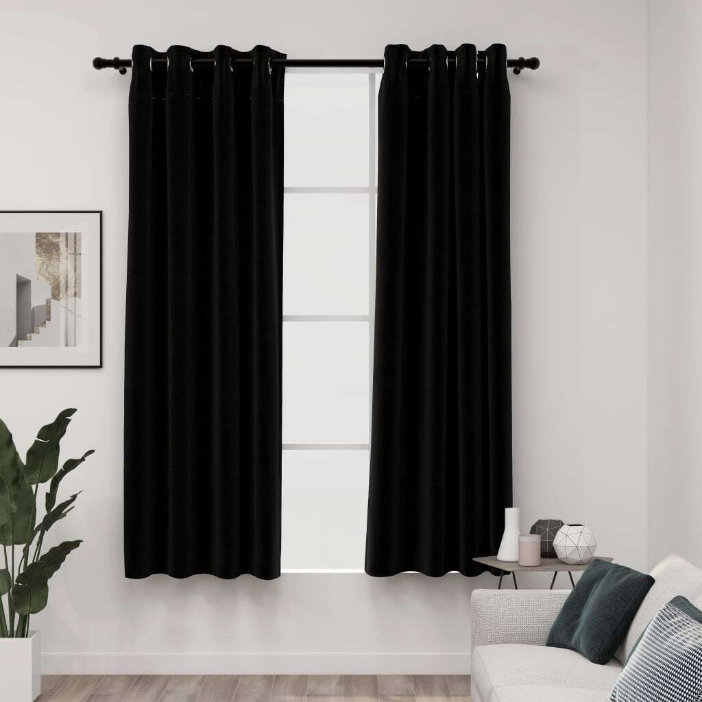 The Living Store Verdunkelungsvorhänge Ösen Leinenoptik 2 Stk. Schwarz 140x175cm