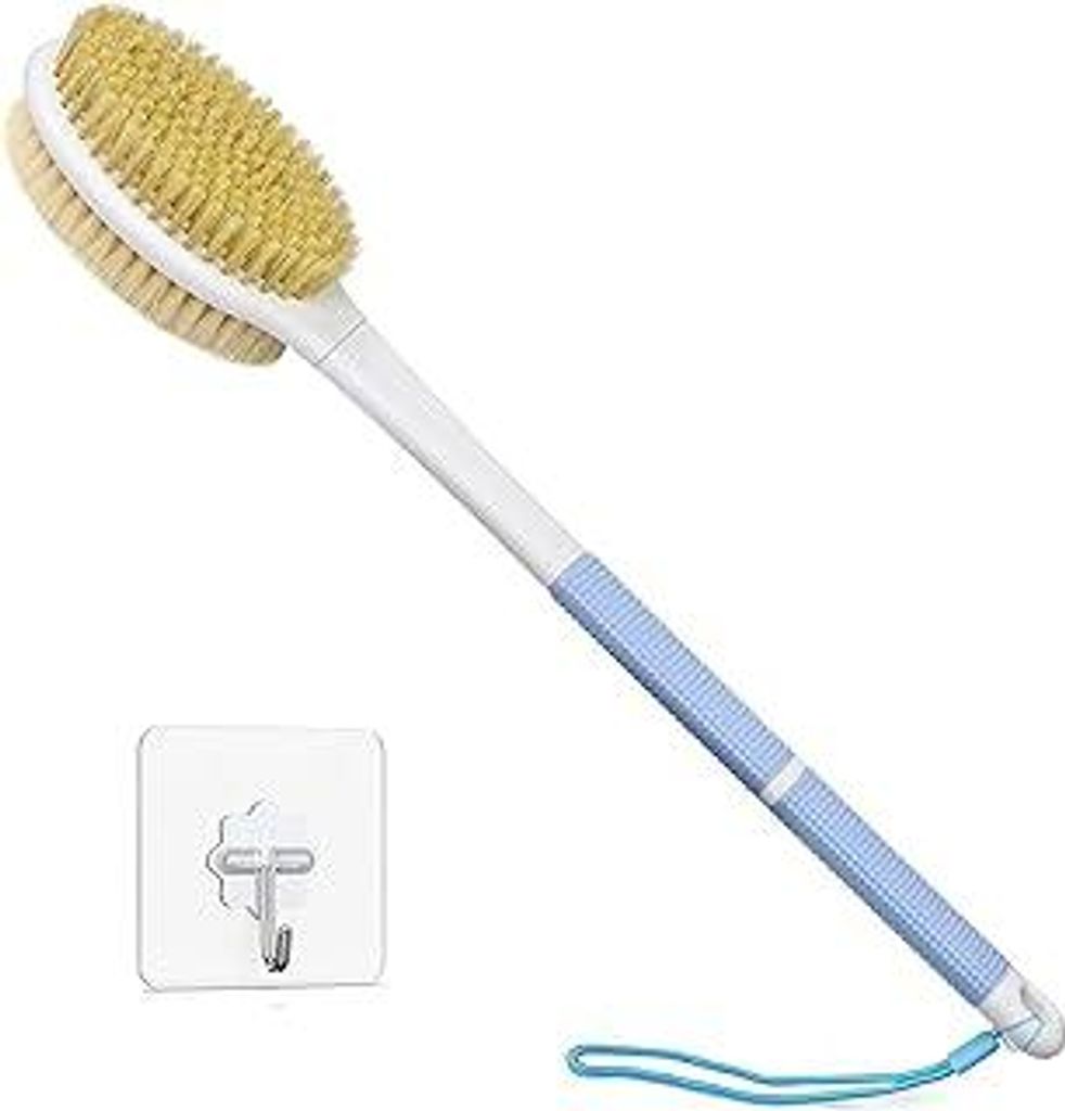HORJOR Rückenbürste zum Duschen, Badebürste mit Langem Stiel 44cm Duschbürste Rücken, Körperbürste mit Naturborsten für Dusch Bürste Feuch...