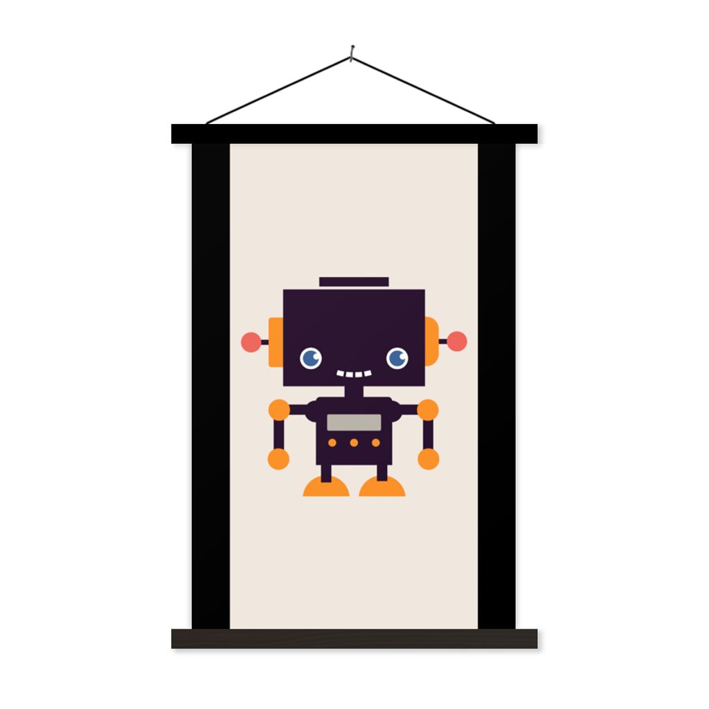 MuchoWow Textilposter Roboter - Antenne - Orange - Beige - Kind - Kinder 60x120 cm mit schwarzem Rahmen - Magnete