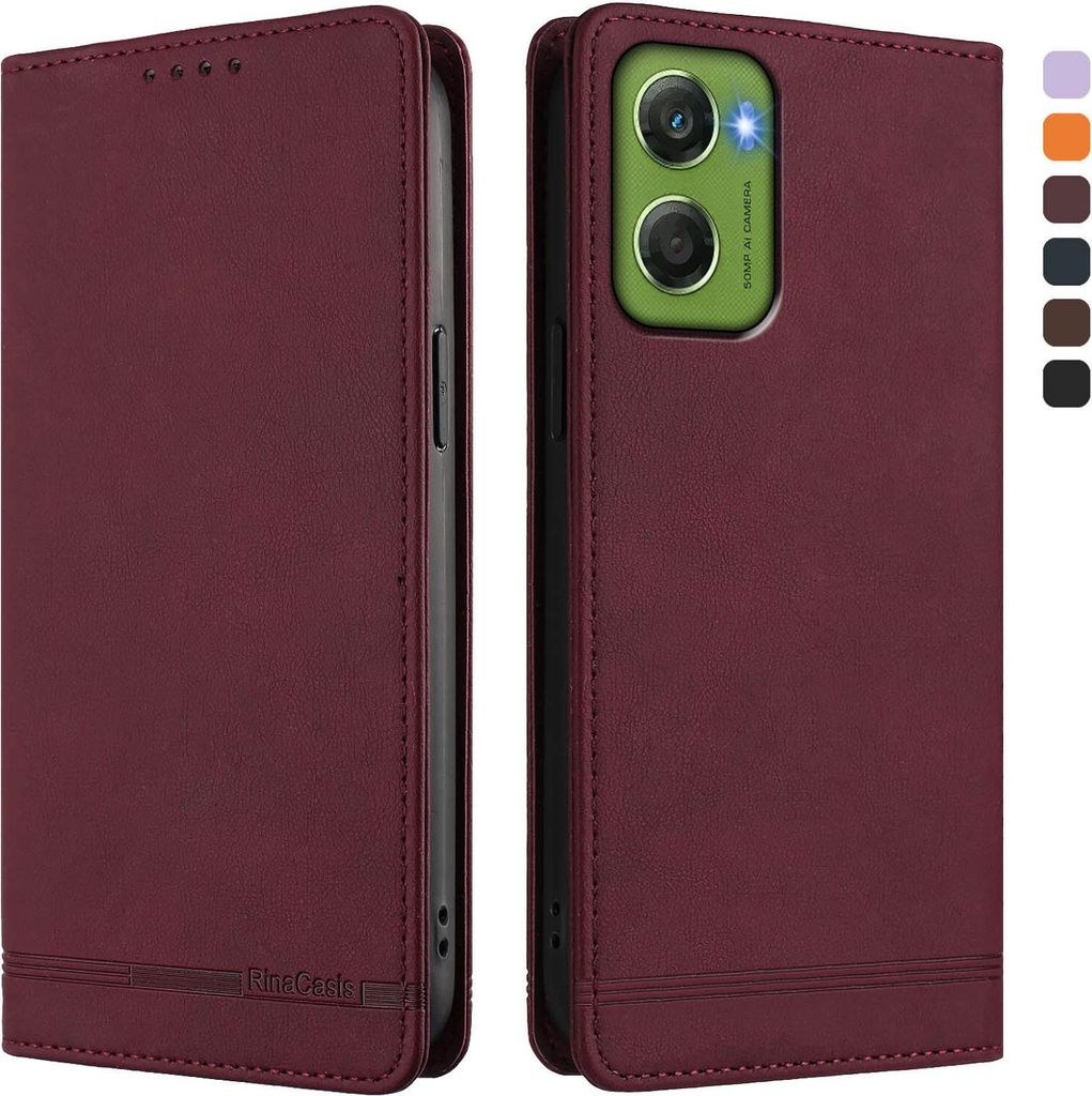 Hülle für Motorola Moto G06, Retro Kunstleder Ständer Klapphülle mit Kartenfächer und Magnetische Rot
