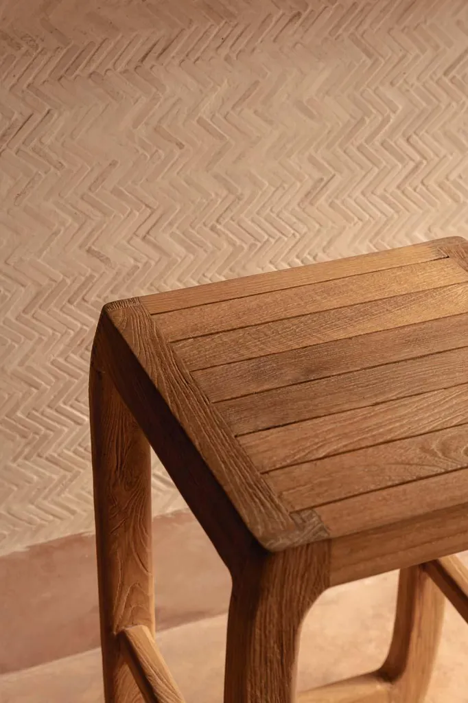 Tabouret de bar bois de teck recyclé marron 42x42x70cm - Collection Java