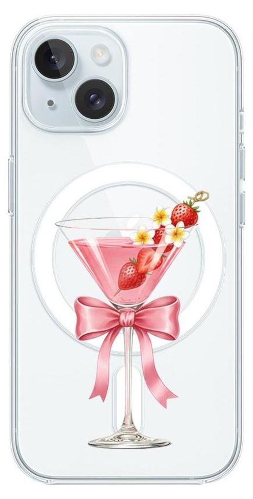 Hartschalenhülle für das iPhone 15 Plus, kompatibel mit MagSafe, transparent, Erdbeercocktail