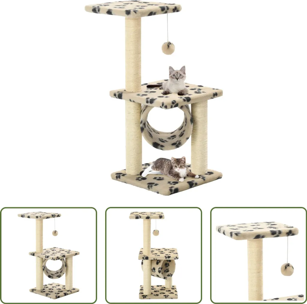 The Living Store Graffiatoio per gatti in Sisal 65 cm Beige Stampa zampa