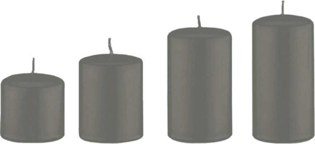 4er Set Adventskerzen, Stumpenkerzen abgestuft Grau Ø 6 cm (Höhen 6, 8, 10 und 12 cm)