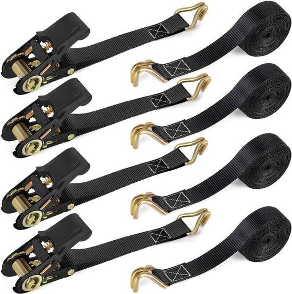 Schwere Lastriemen mit Haken 4 Stück - 6m x 25mm, Motorrad-, Kraftfahrzeug- und Anhänger-Befestigungsbänder