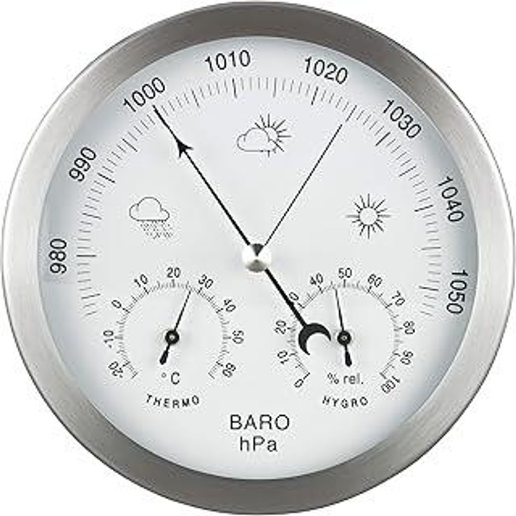 GardenMateWetterstation analog 3in1 Edelstahlrahmen Ø 14 cm Barometer Thermometer Hygrometer