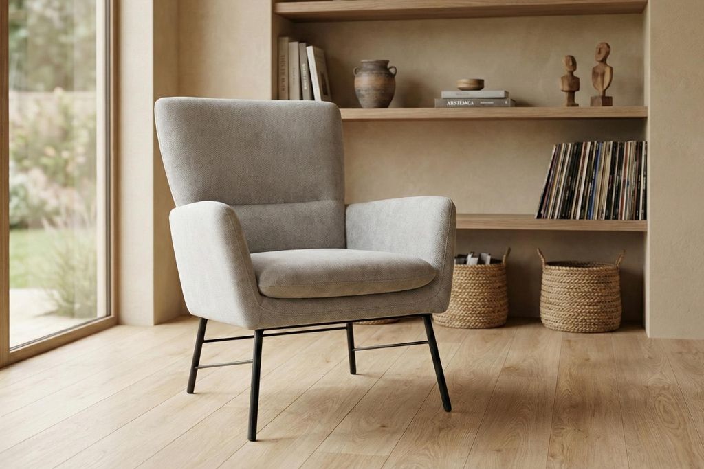 Moderner Sessel Breeze grau Polstersessel mit Metallbeinen für Wohnzimmer & Schlafzimmer