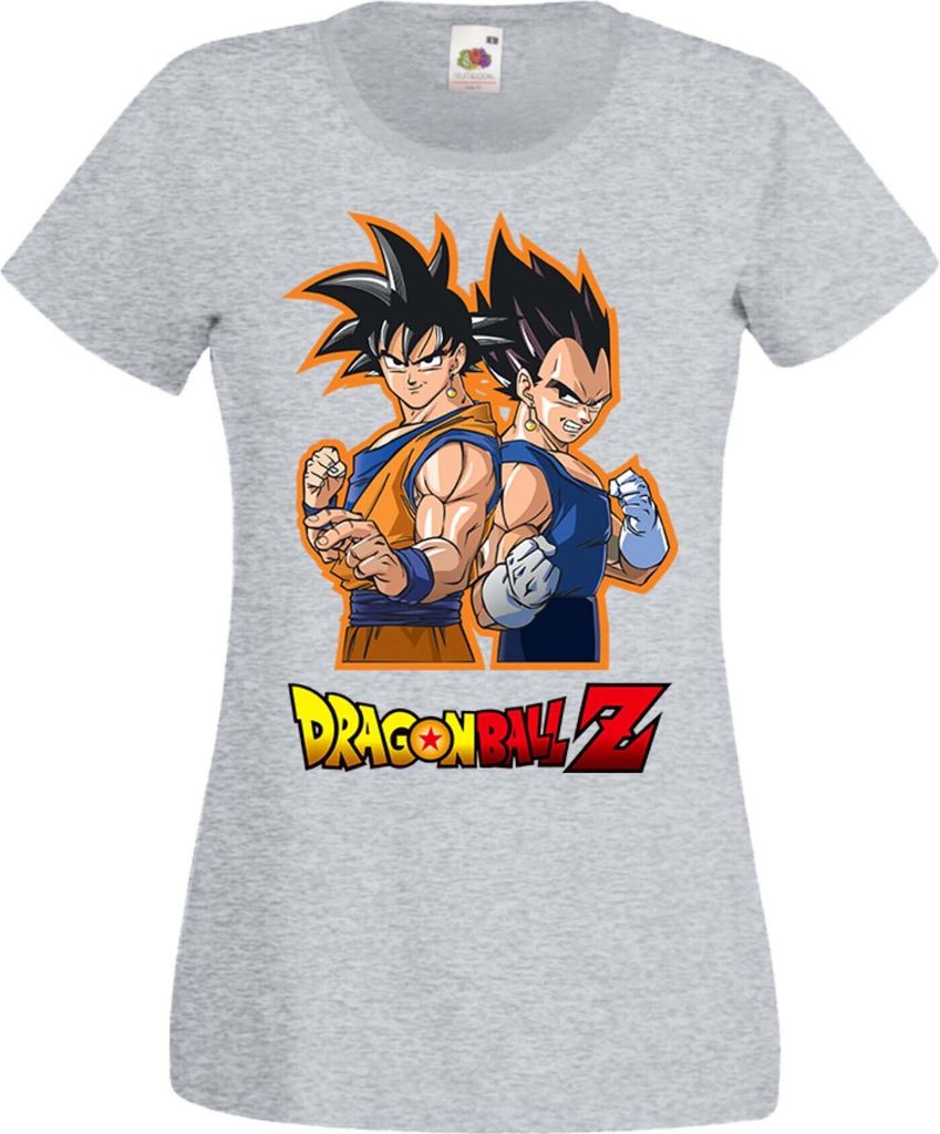 Damen T-Shirt Anime Manga Dragon Anime Manga Ball Z 01 Goku Vegeta, Lady XS / Grau