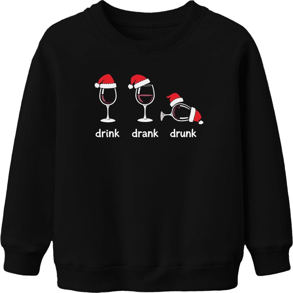 drink drank drunk Weinglas Lustig Weihnachten Geschenk Party Uni Kinder Sweatshirt Pullover, Schwarz, 104