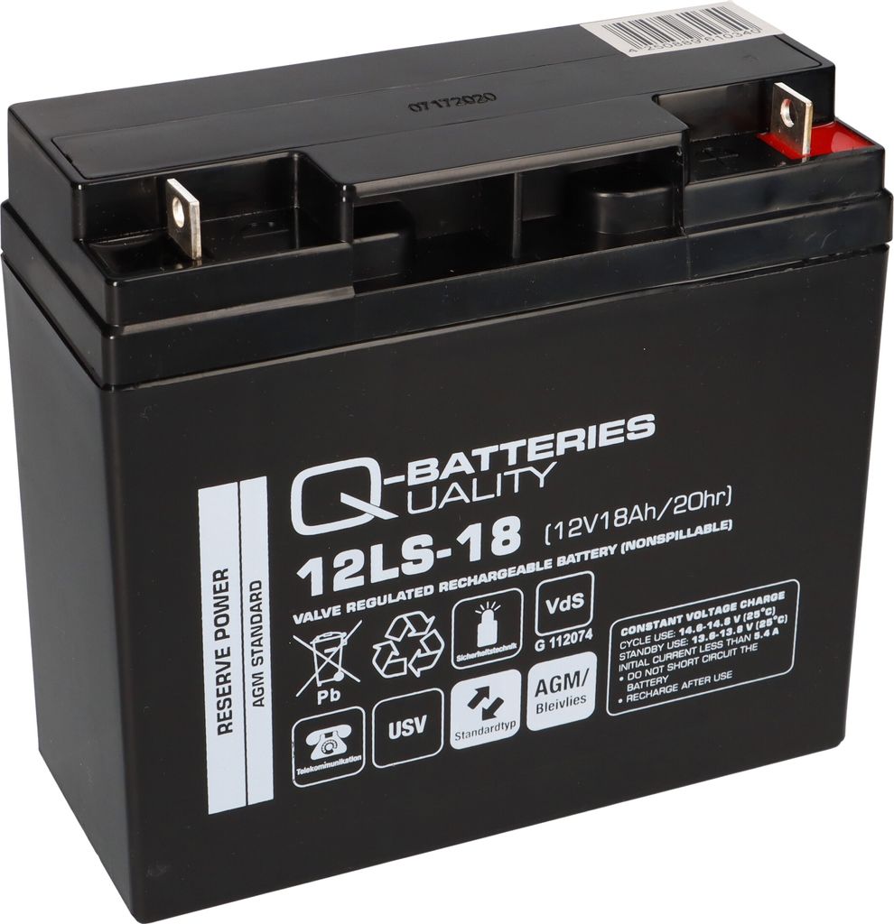 Q-Batteries 12LS-18 12V 18Ah Blei-Vlies-Akku / AGM VRLA mit VdS