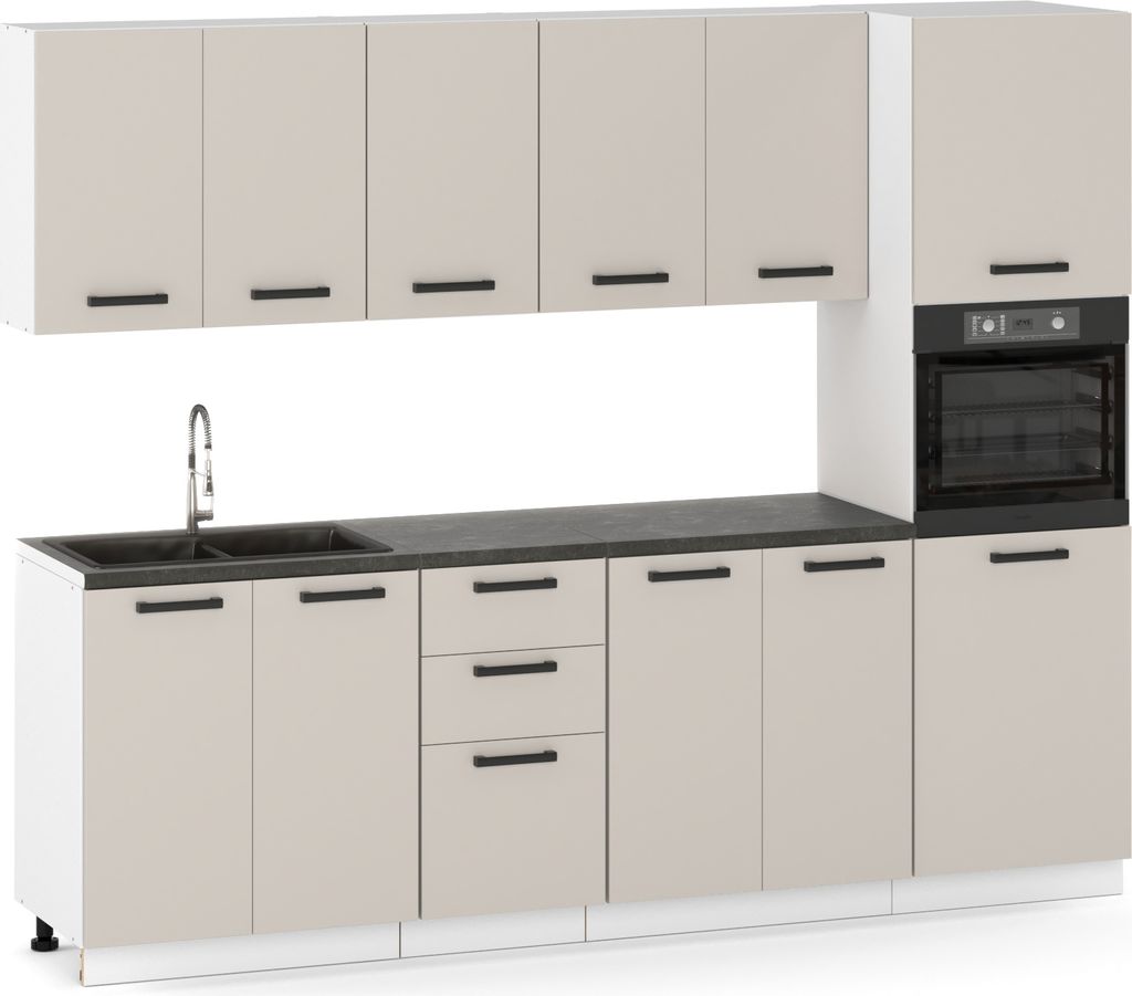 Küchenzeile Küchenblock moderne Küchenmöbel-Set Möbelsets 260 cm Kaschmir