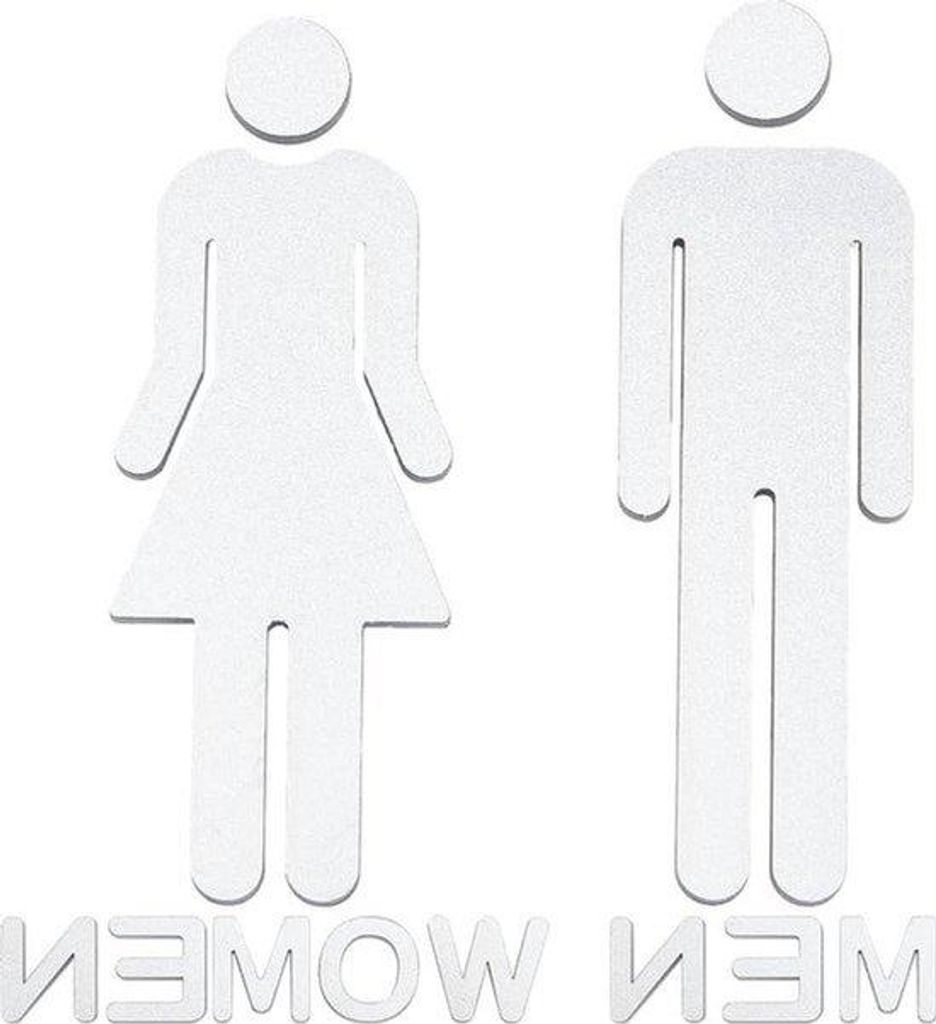 Zimmerpforten-Motiv - Männer Frauen Badezimmer - Silber Acryl Tafel-Sticker - Selbstklebendes Zimmerpforten-Motiv - Restaurant - Badezimmer Dekora...