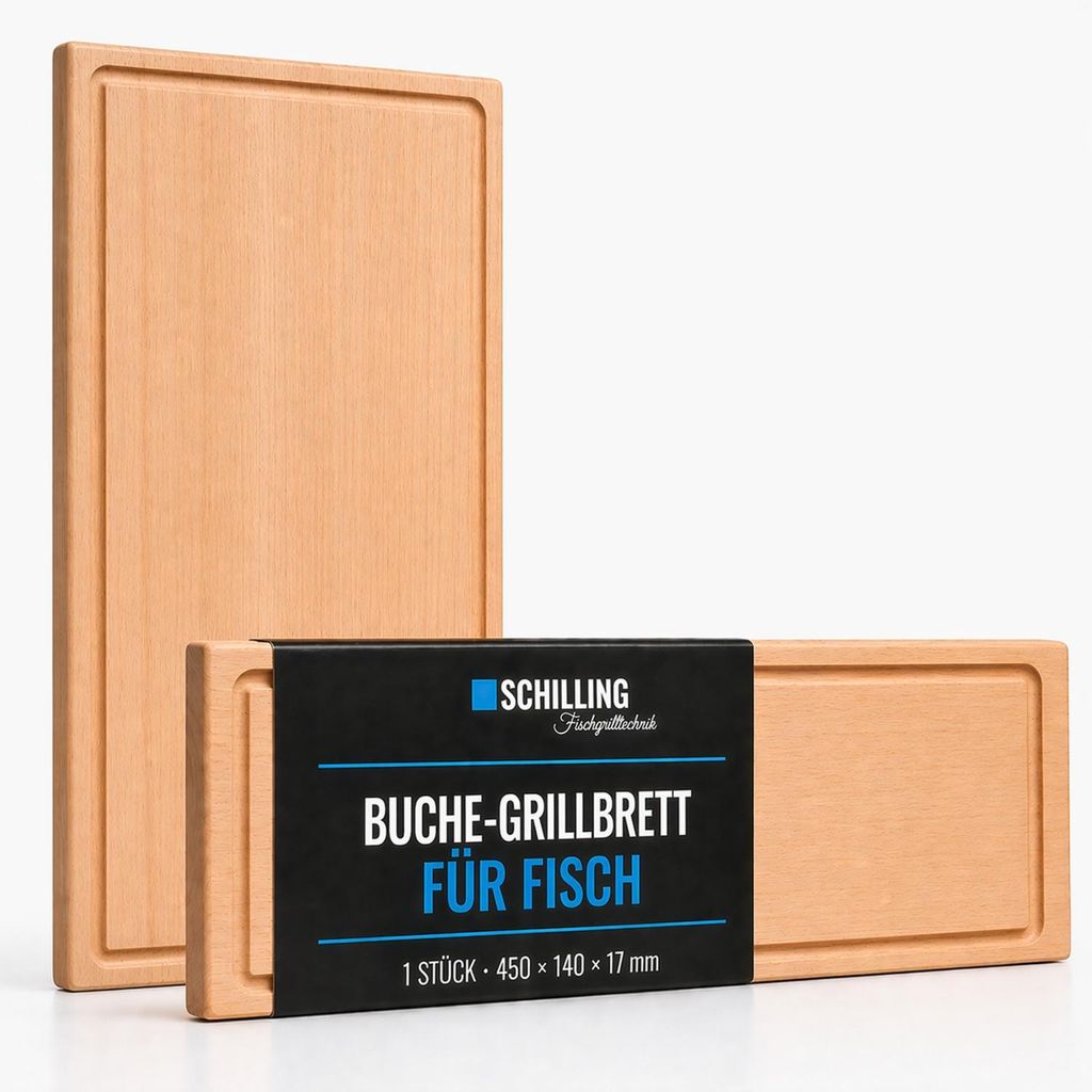 Grillbrett / Räucherbrett 45x14x2 cm aus Buche mit Abtropfrinne