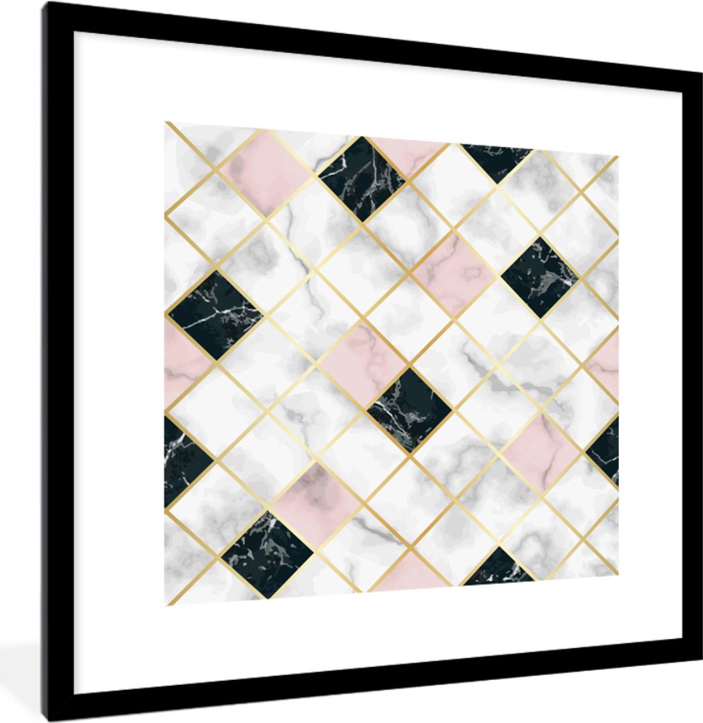 MuchoWow MuchoWow Gerahmtes Poster Marmor - Geometrische Formen - Muster - Luxus 40x40 cm - Poster mit zchwarzem Bilderrahmen - Poster - Plakat...