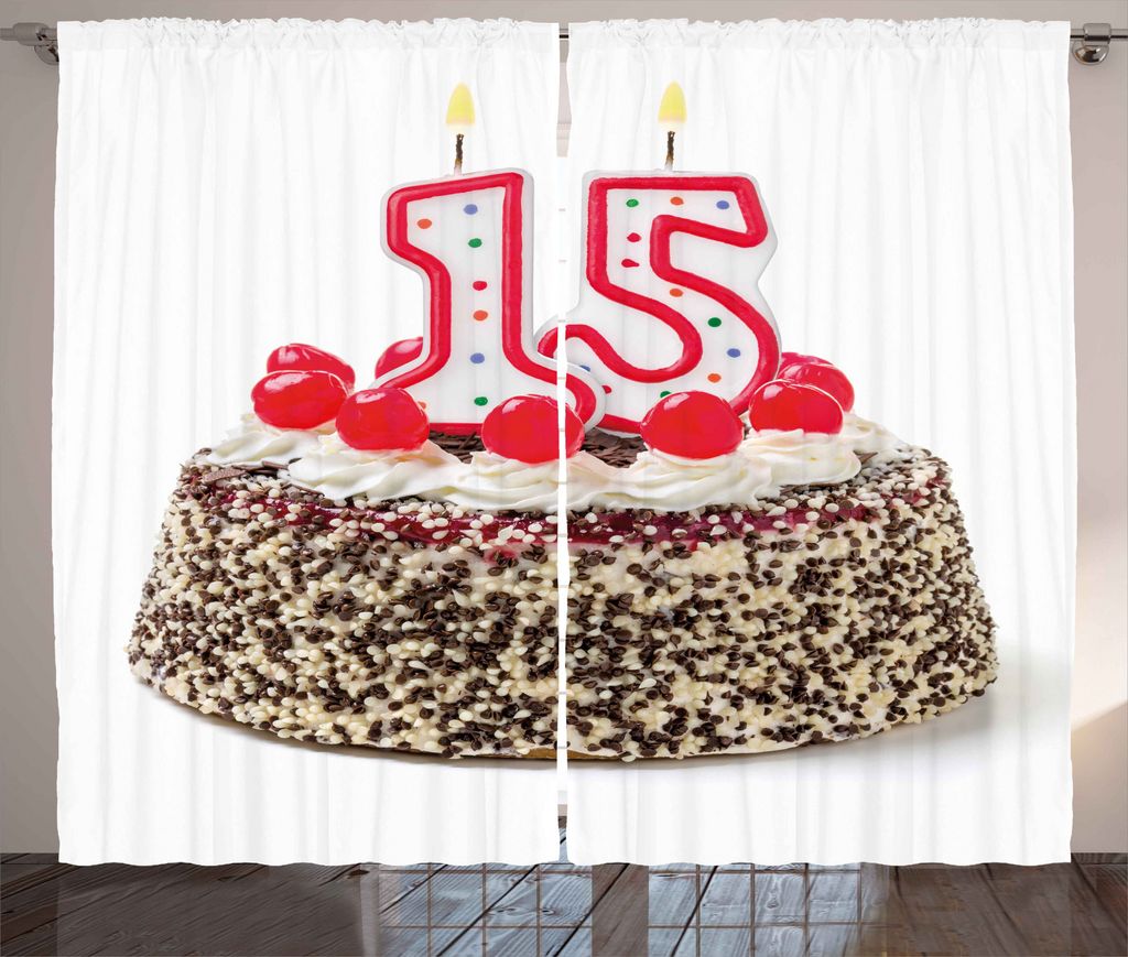 ABAKUHAUS Geburtstag Rustikaler Gardine, Kirschkuchen Kerzen, Schlafzimmer Kräuselband Vorhang mit Schlaufen und Haken, 280 x 225 cm, Mehrfarbig