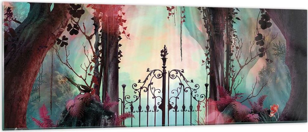 Bilder auf glas - Einteilig - Fantasie Tor Garten - 140x50cm - Glasbilder - Wandbilder - Bilder - zum Aufhängen bereit - Wanddekoration aus Glas -...