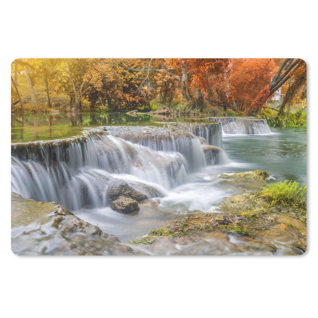 MuchoWow Schreibtischunterlage Herbst - Wasserfall - Natur - Bäume 60x40 cm - XXL Mauspad - Großes Mauspad