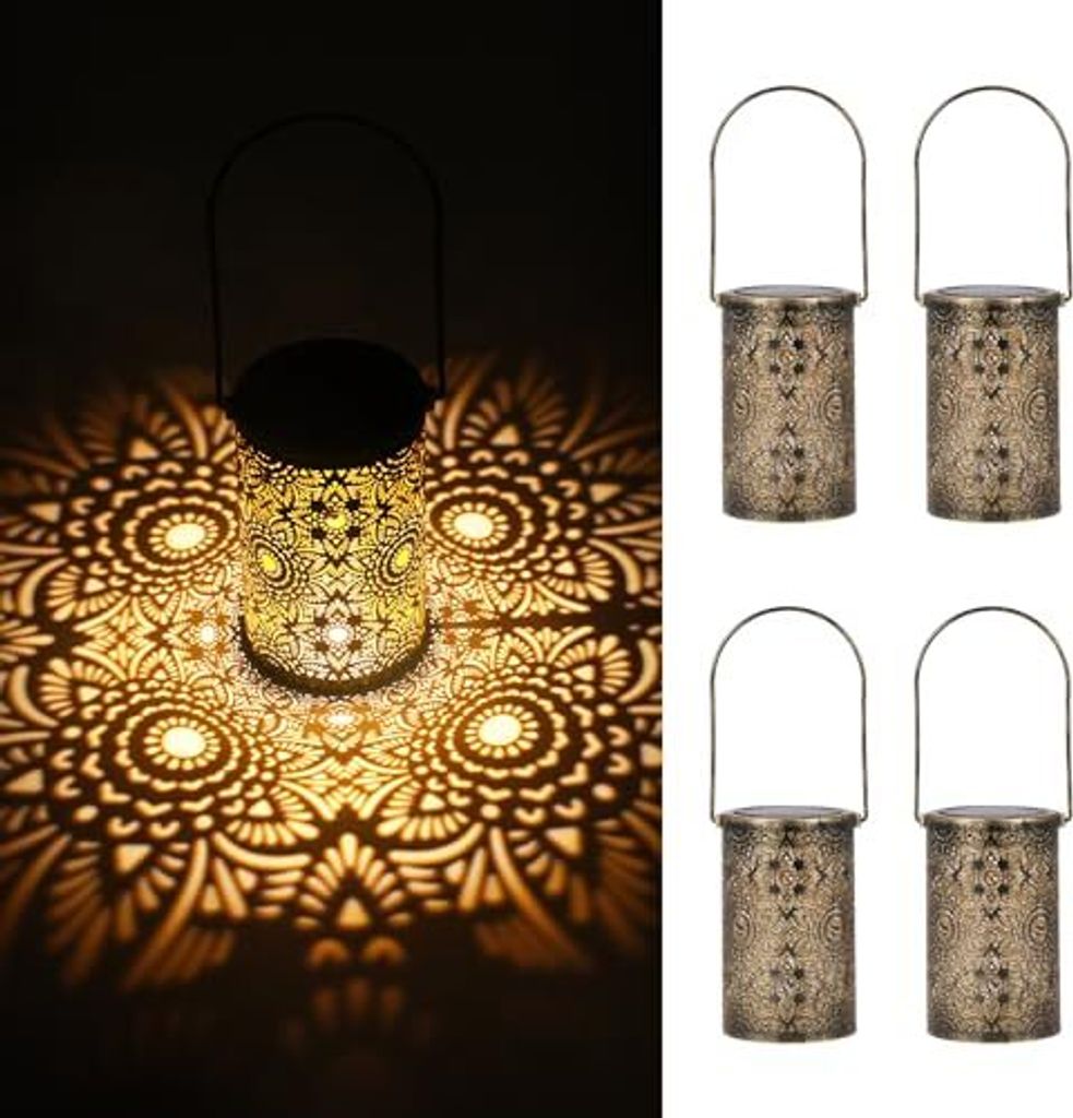 Eingebrauch von Solarlaterne im Freien, IP65 wasserdichte Leuchten hängen, Vintage Metall Bronze, LED warme weiße Laterne, wetterfestes Außenber...