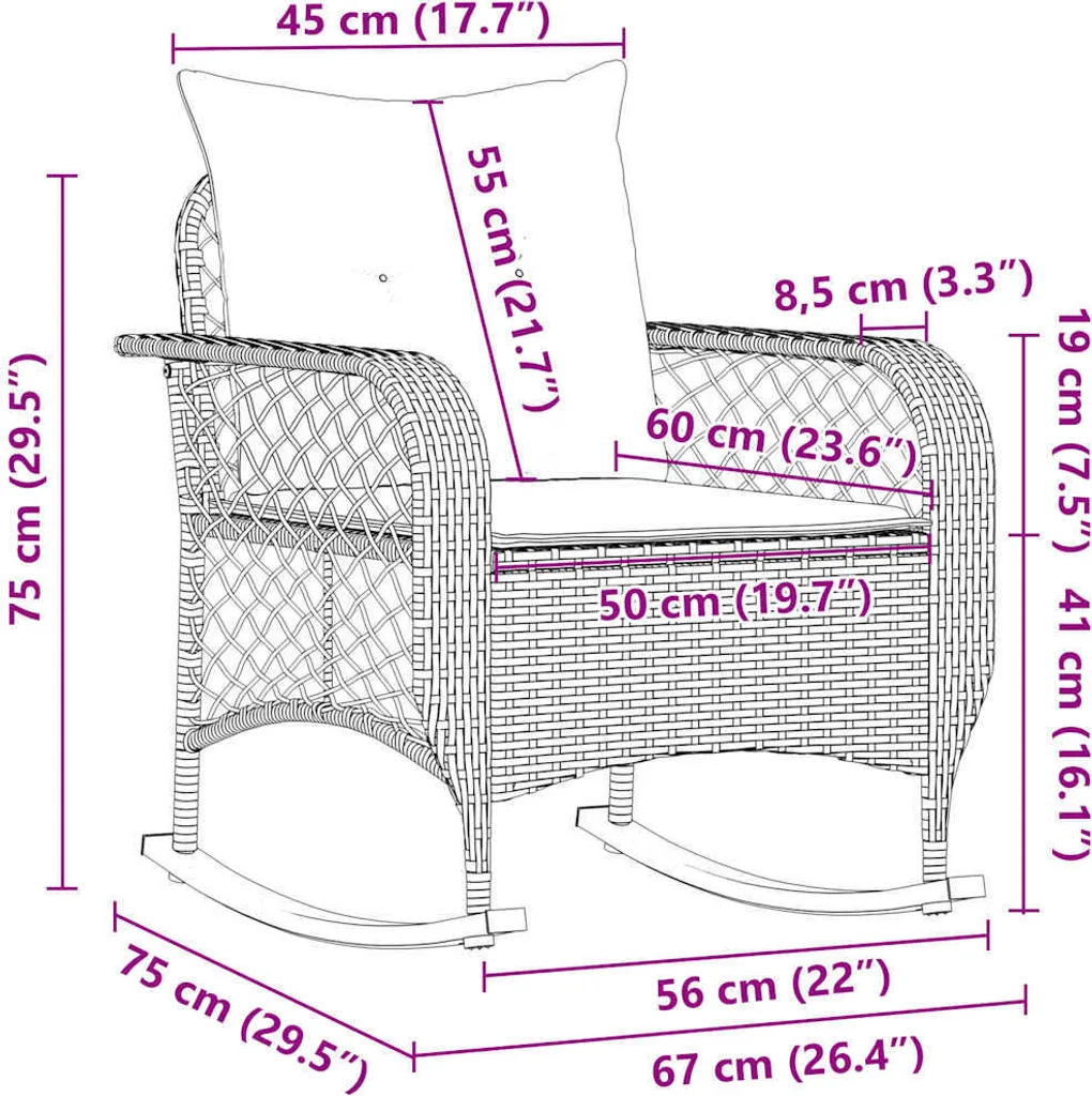 Poltrona a Dondolo Outdoor vidaXL Polirattan Nero e Design Elegante - 8