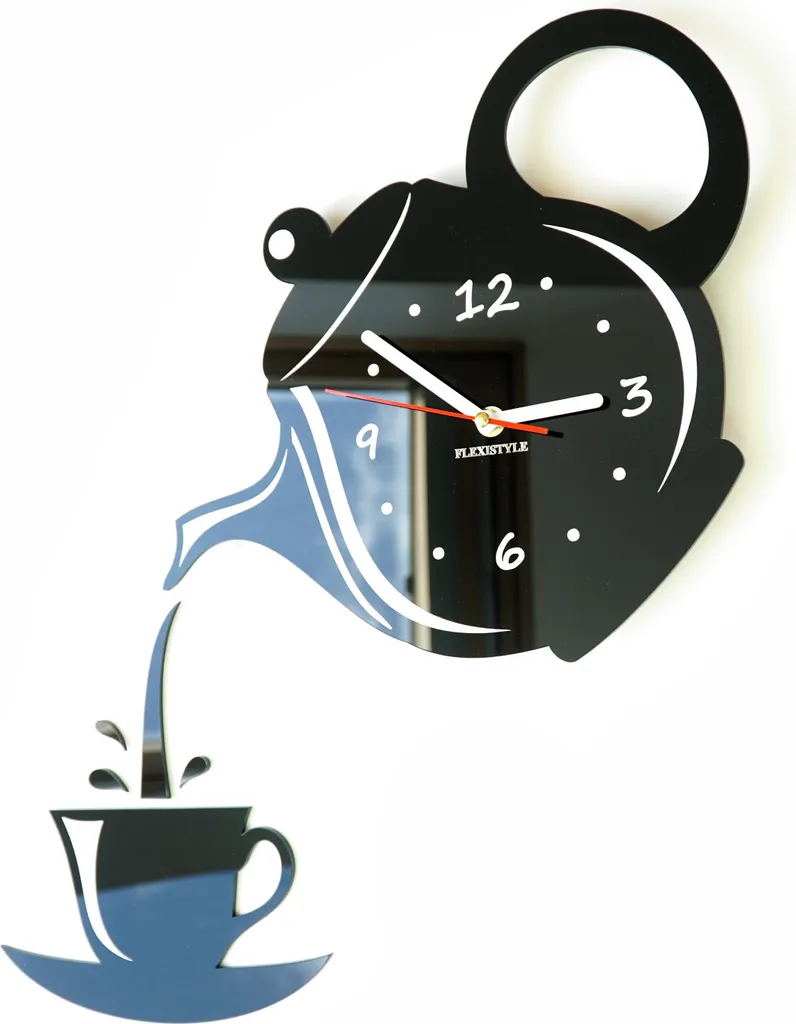 Pendule de cuisine design 3D bleue 45 cm silencieuse Tasse et Théière