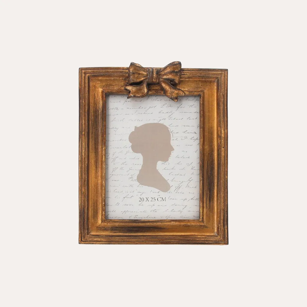 Cadre photo pour décoration mariage ou salon avec nœud doré 24 x 19 cm