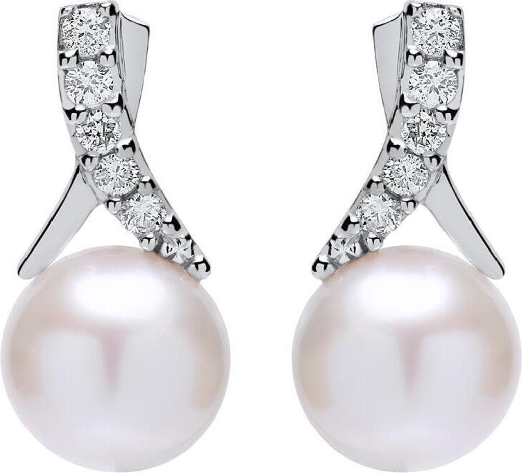 Unique Ohrstecker für Damen 585er Weißgold mit Perlen und Diamanten