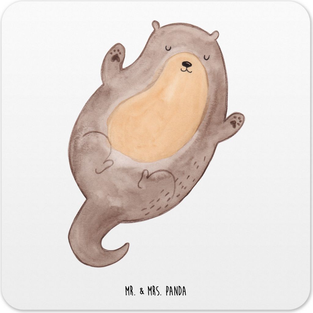 Mr. & Mrs. Panda Untersetzer Set Otter Umarmen 10er Set - Weiß - Geschenk, Coaster, Getränkeuntersetzer, Tischuntersetzer, Seeotter See, Optimist...