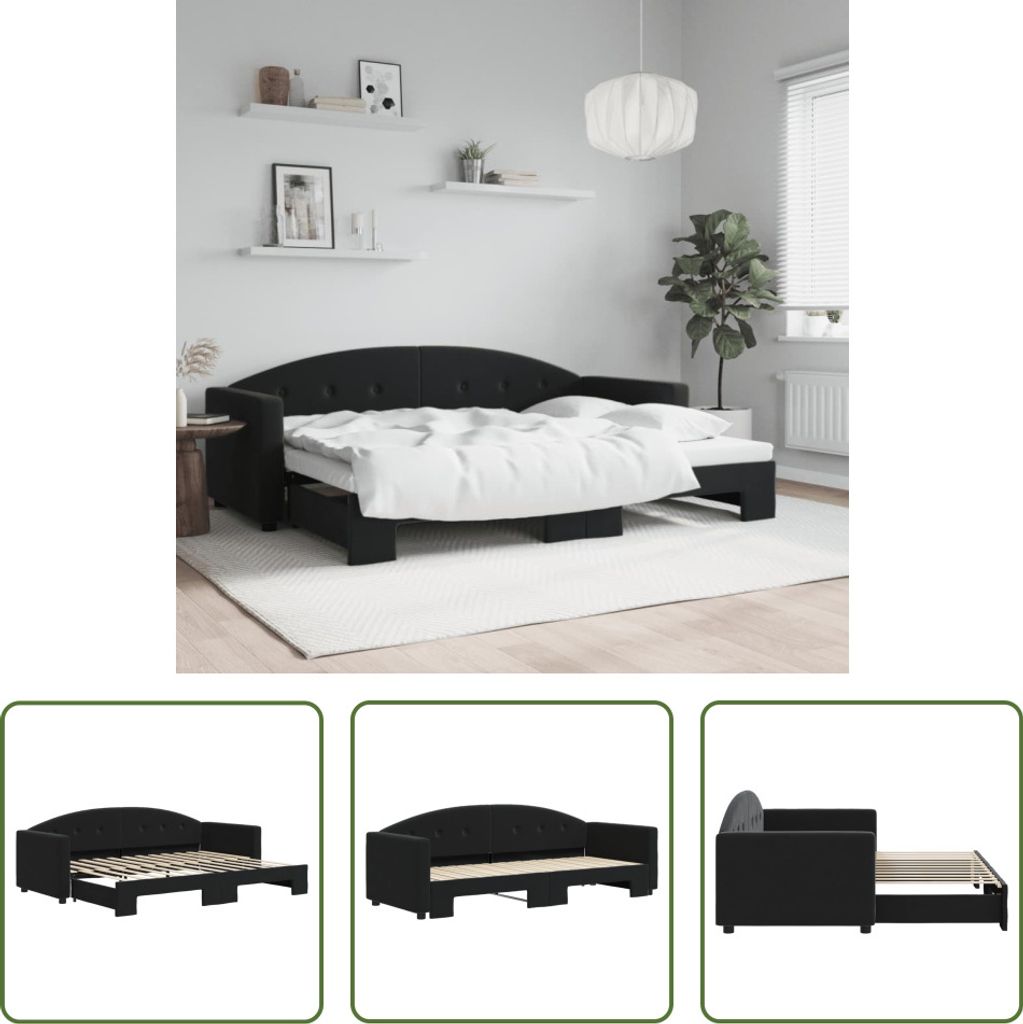 The Living Store Tagesbett Ausziehbar Schwarz 80x200 cm Samt