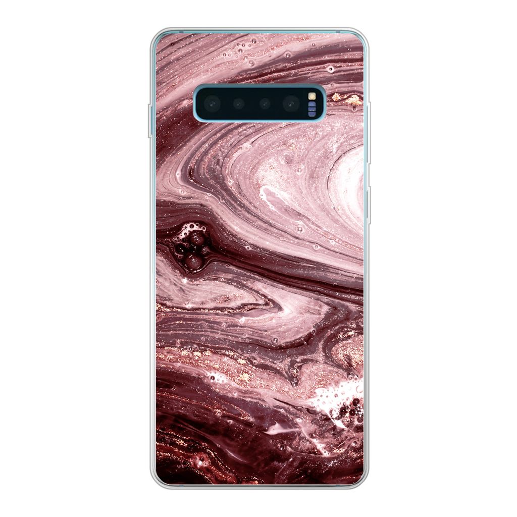 MuchoWow Handyhülle Schutzhülle Hülle für Samsung Galaxy S10 Lite Marmor - Gold - Rosa Silikon Softcase Handy Hülle - Schutz