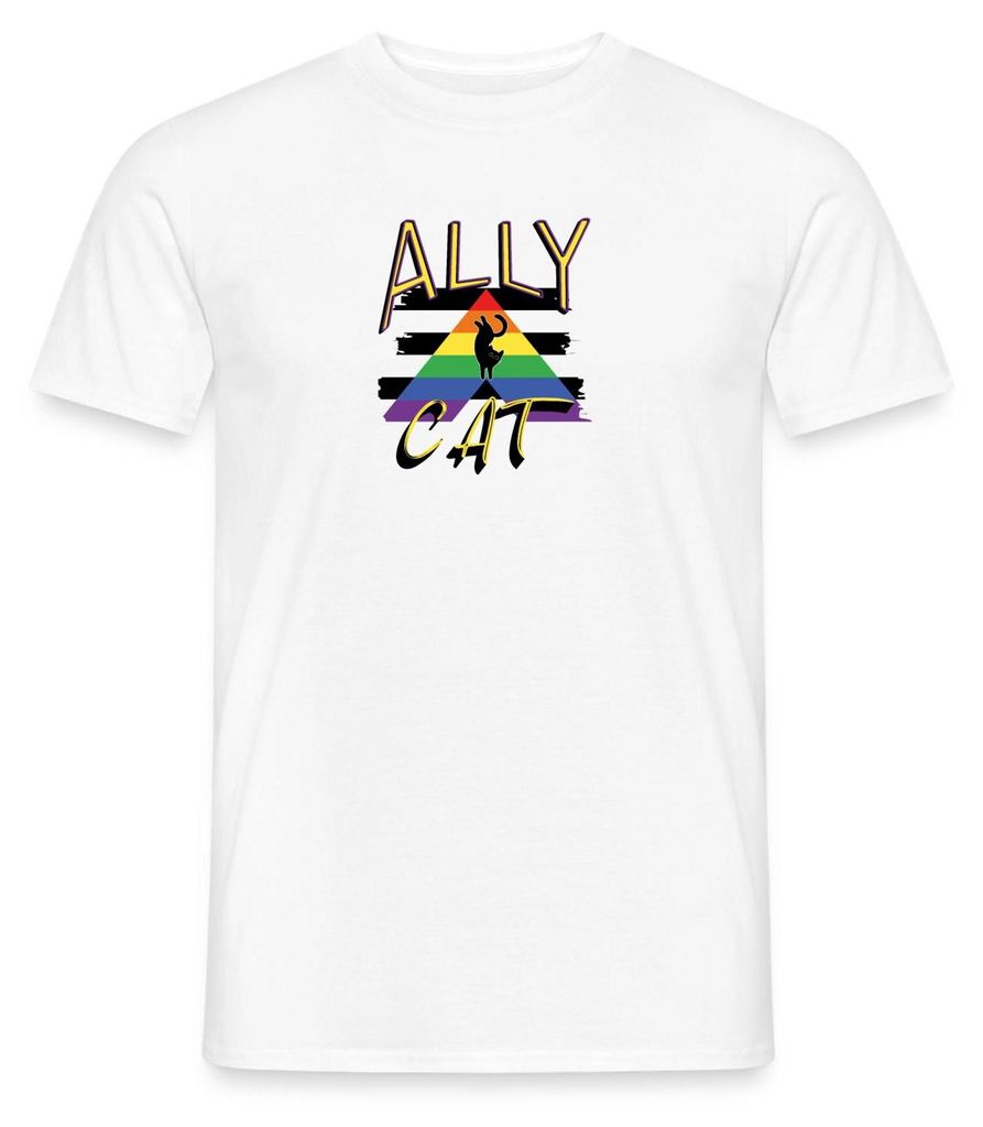 Spreadshirt Ally Cat LGBTQ+ Supporter Männer T-Shirt, 3XL, Weiß