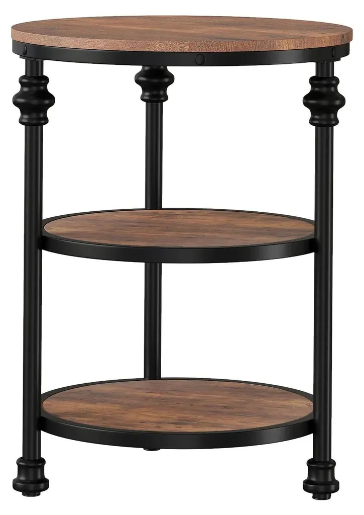 Bout de canapé rond en bois marron pour salon et petits espaces urbains