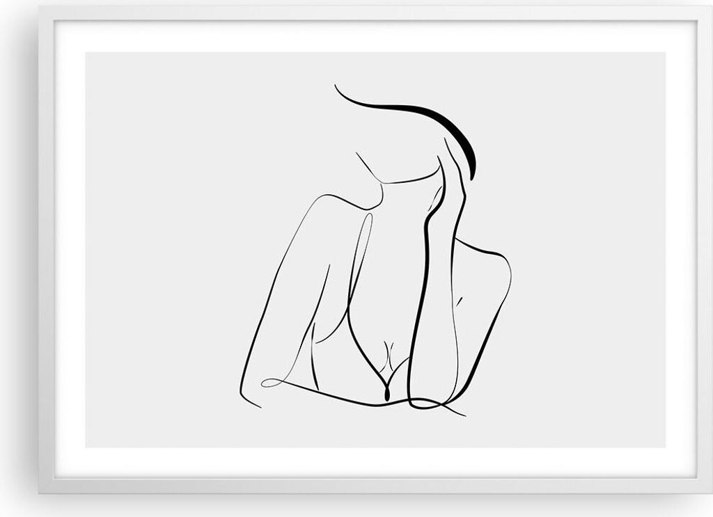 Gerahmtes Poster - Weißer Rahmen - Frau Linien Minimalismus - 70x50 cm - Wand Bild - Wanddeko - Wandbilder - Kunstposter - Wandposter - Bilderrahm...