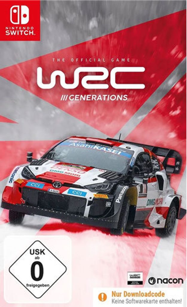 The image shows the front cover of a Nintendo Switch game case for WRC Generations.
