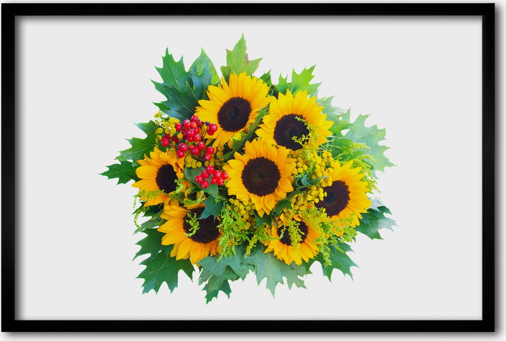 Bild 60x40 MDF-Rahmen, Wandkunst Strauß Sonnenblumen
