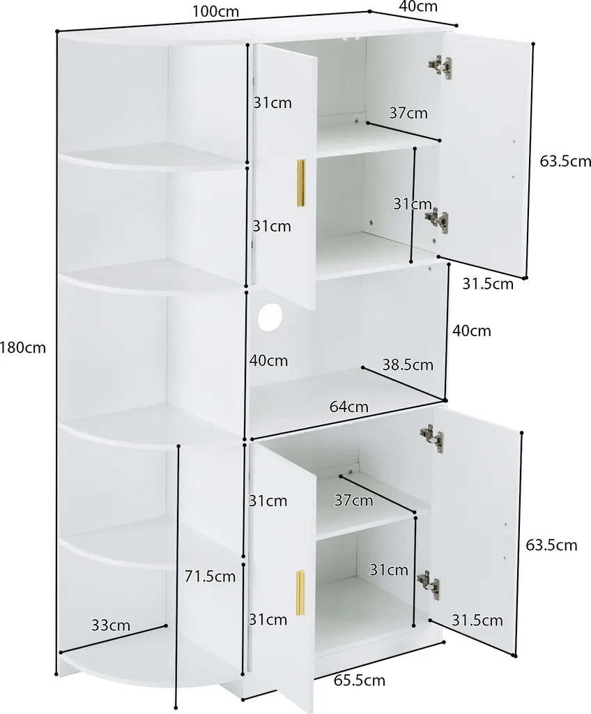 AIORBER Buffet 180 cm avec Étagère d'Angle Modulable Blanc Moderne - 9