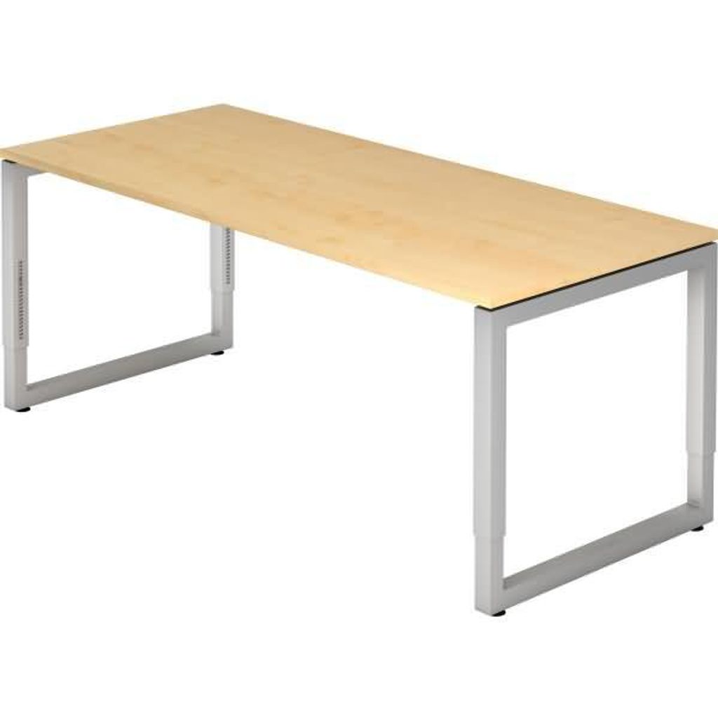 Büro Schreibtisch 180x80 cm Modell RS19 mechanische Höheneinstellung 3=Ahorn-silber