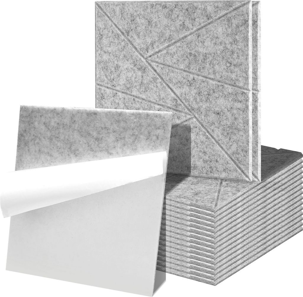 Aopunly 18 stuks Akustikplatten Quadratisch Dreieck selbstklebend Schallschutzplatten Hohe Dichte Wandpaneel Hellgrau