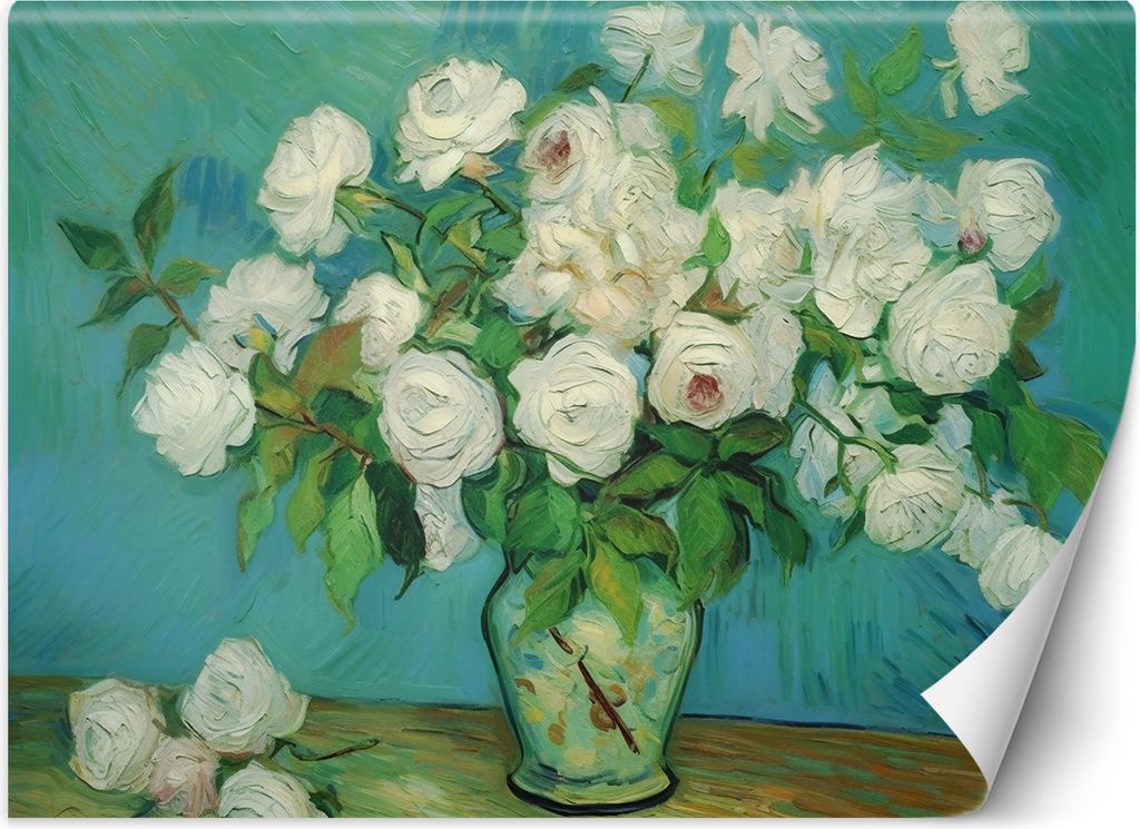 Vlies fototapete Stilleben Vase mit Rosen - V. van Gogh 400x280 cm Feeby Grün inkl. Kleber einfache Montage