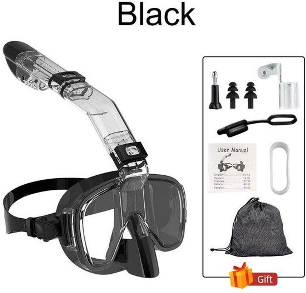 Tauchermaske Faltbar Anti-Kondens Tauchanzug Set mit Voll Trocken Top System - Schwarz - S/M