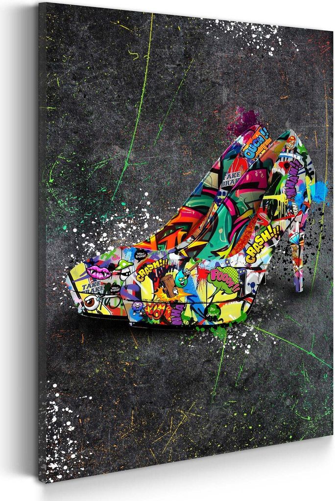 Wandbild Leinwandbild Street Art Damenschuh Kunstdruck XXL Wanddeko: 60x90x4cm