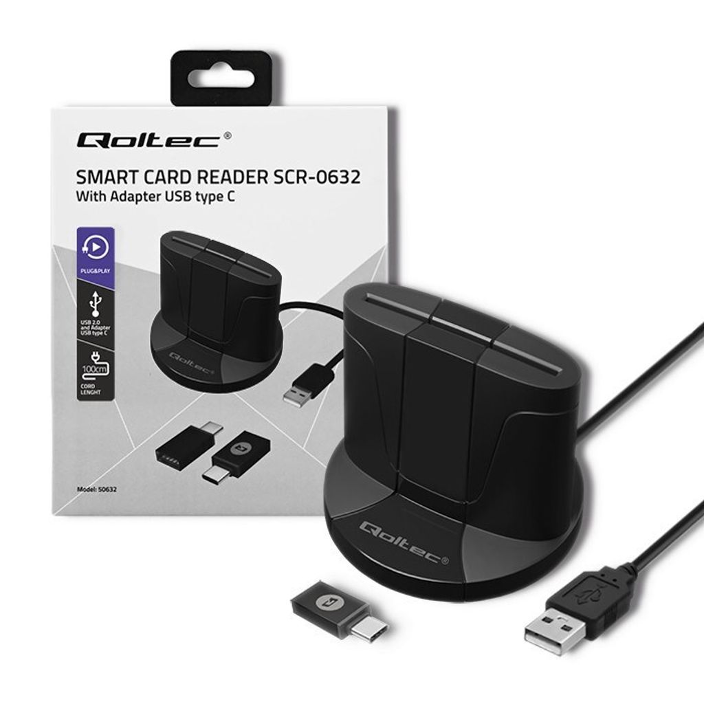 Qoltec Chipkartenleser USB 2.0 + USB-C Adapter