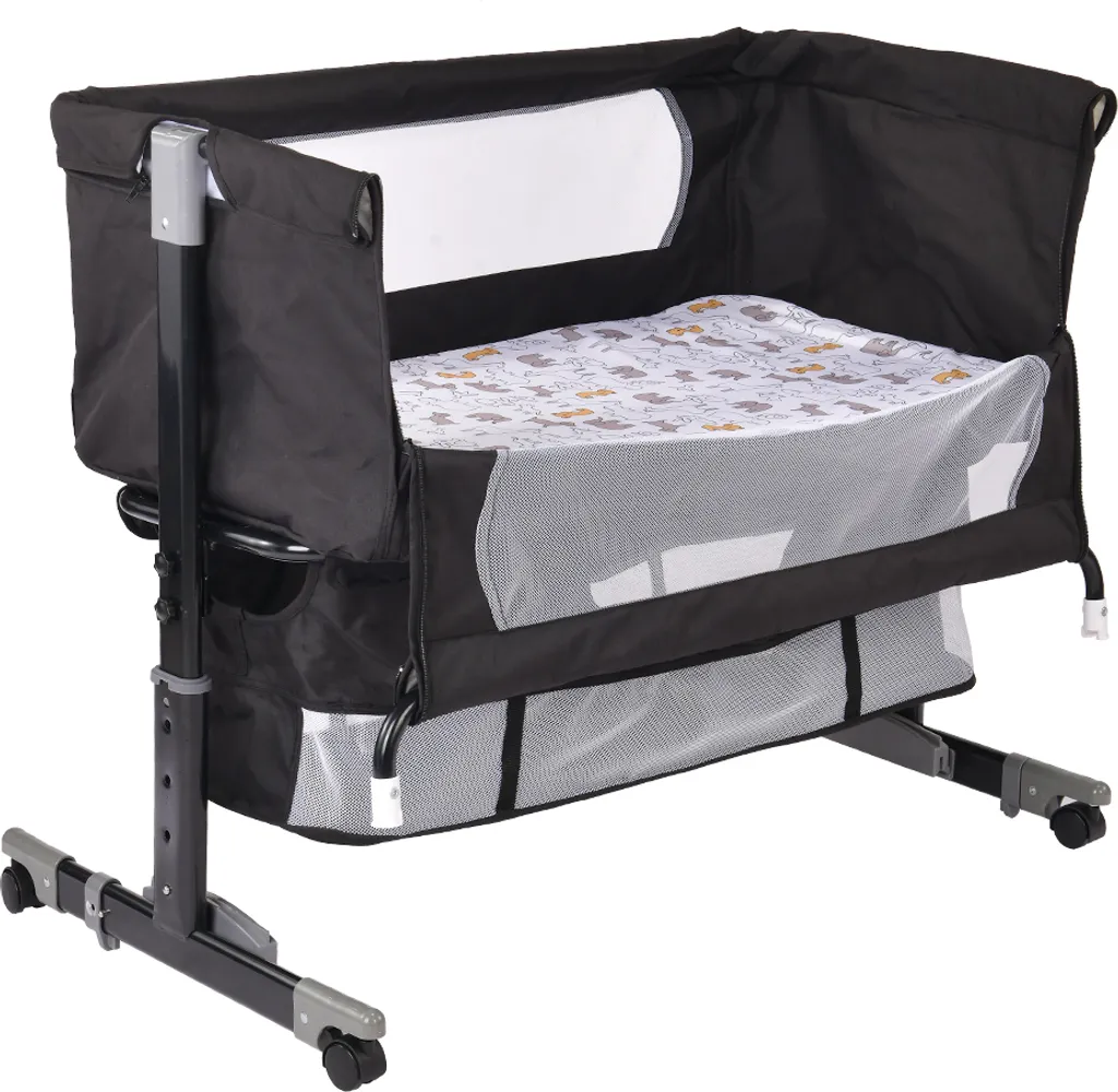 Lit bébé cododo noir réglable avec matelas et protection moustiquaire été